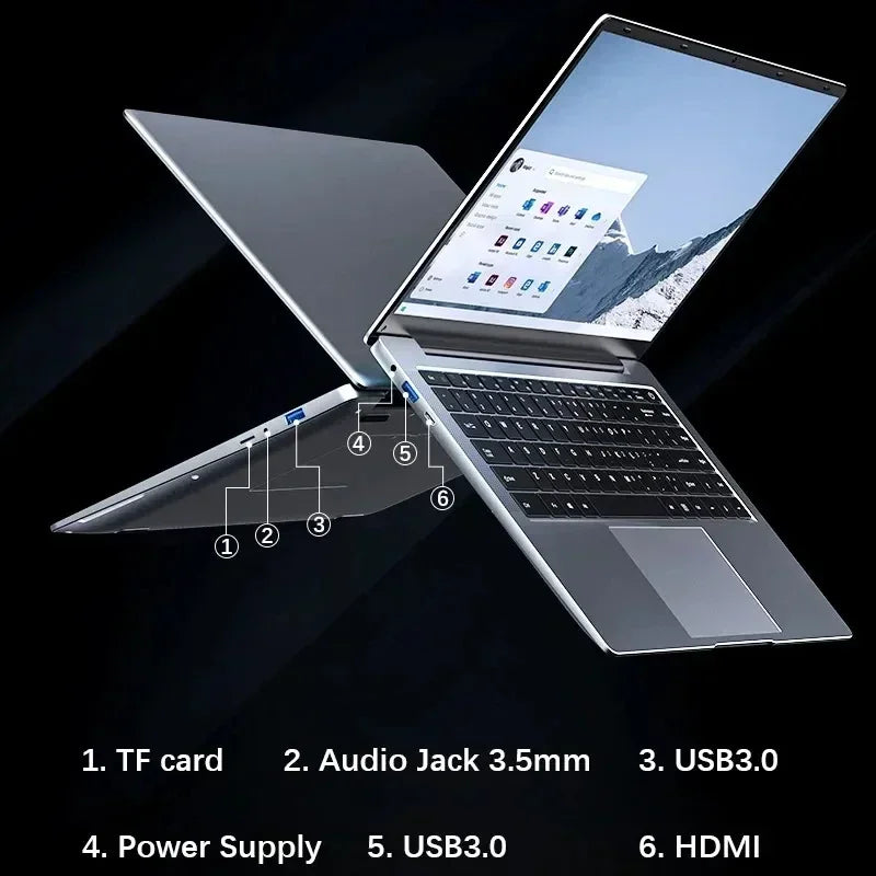 NEW 14.1 inch Laptop Intel N3700 16GB RAM+1024GB ROM Narrow Bezel Screen PC Windows 11 Office Entertainment Lightweight Laptop