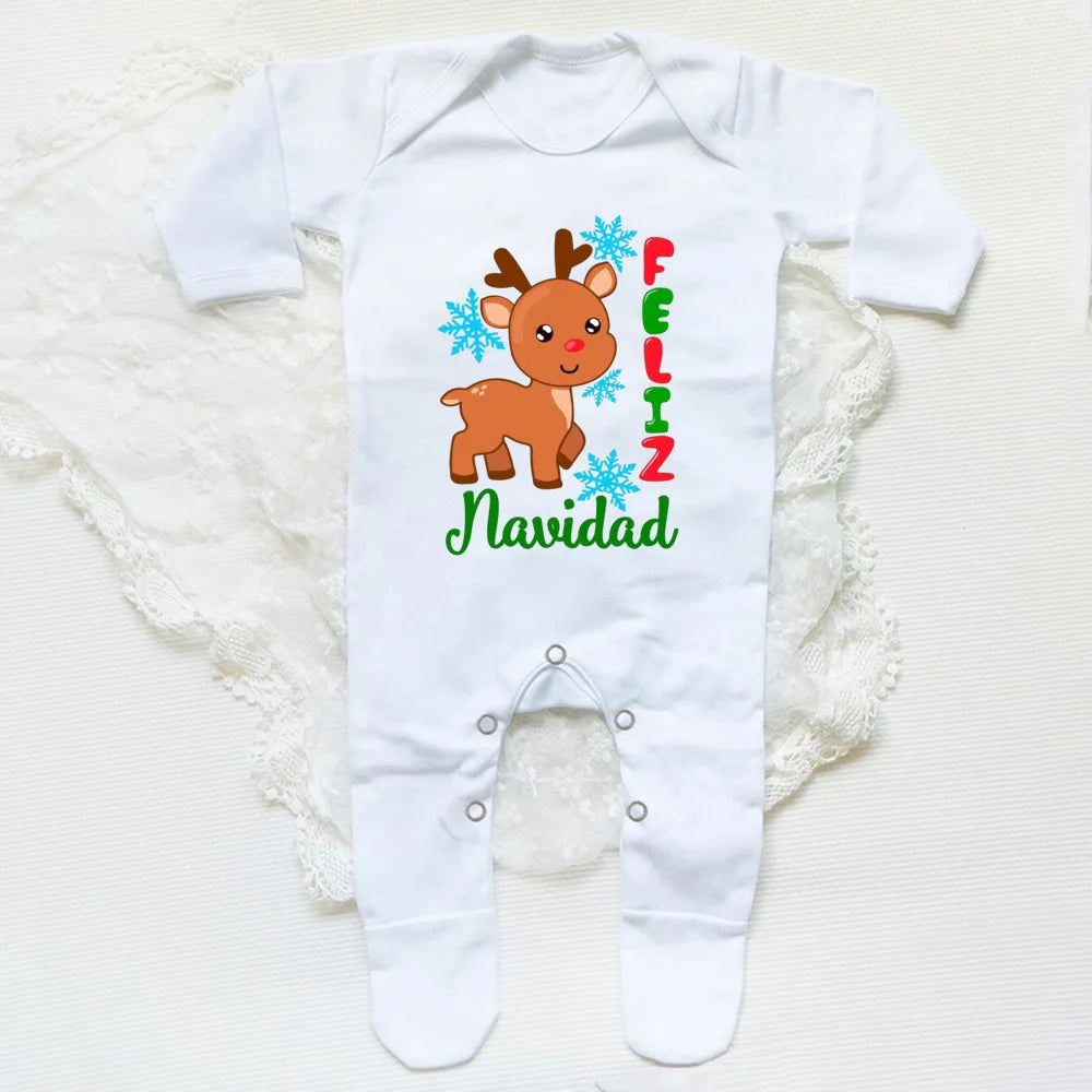 My First Christmas Spanish Print Baby Babygrow Bodysuit Infant Christmas Sleepsuit Newborn Long Sleeve Romper Baby Xmas Clothes