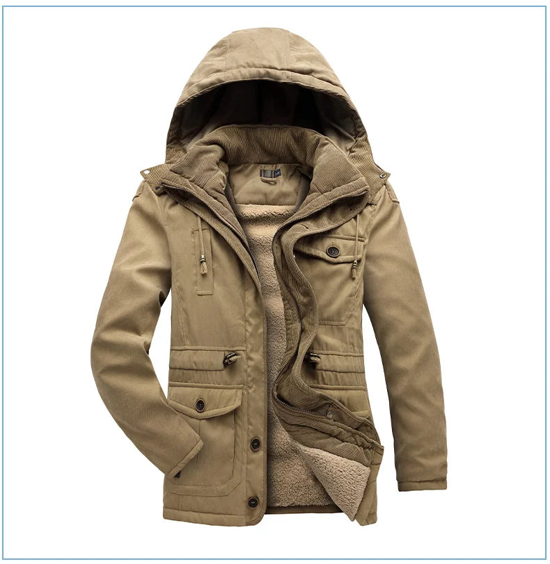 LZLLTT Men Winter Warm Parkas Mens Fleece Jacket Parkas Men Casual Cotton Outdoor Fur Trench Padded Jackets Coats