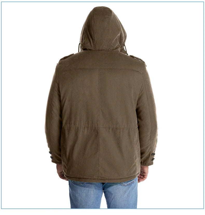 LZLLTT Men Winter Warm Parkas Mens Fleece Jacket Parkas Men Casual Cotton Outdoor Fur Trench Padded Jackets Coats