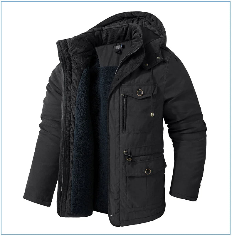 LZLLTT Men Winter Warm Parkas Mens Fleece Jacket Parkas Men Casual Cotton Outdoor Fur Trench Padded Jackets Coats