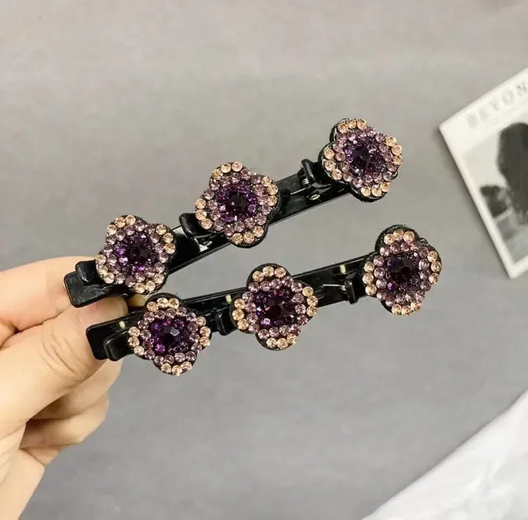 1PC Fashion Four-leaf Clover Braided Hair Finishing Side Clip Sparkling Crystal Stone Braided Hair Clips Forehead Bangs Clip