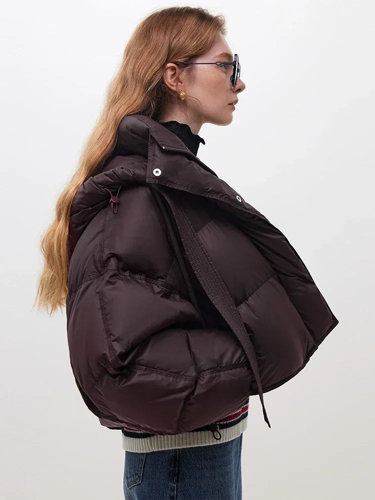 FSLE Classic Style Commuter 100-150G Short White Goose Down Jacket for Women 2023 New Winter Bat Sleeve Loose Warm Jacket Female