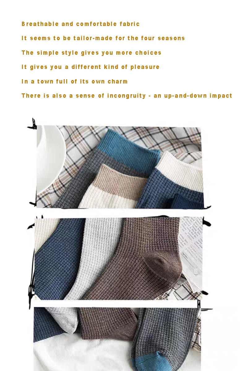 High-quality Harajuku Socks Men's mid-calf socks double-needle business and casual sock Long and warm autumn and winter socks