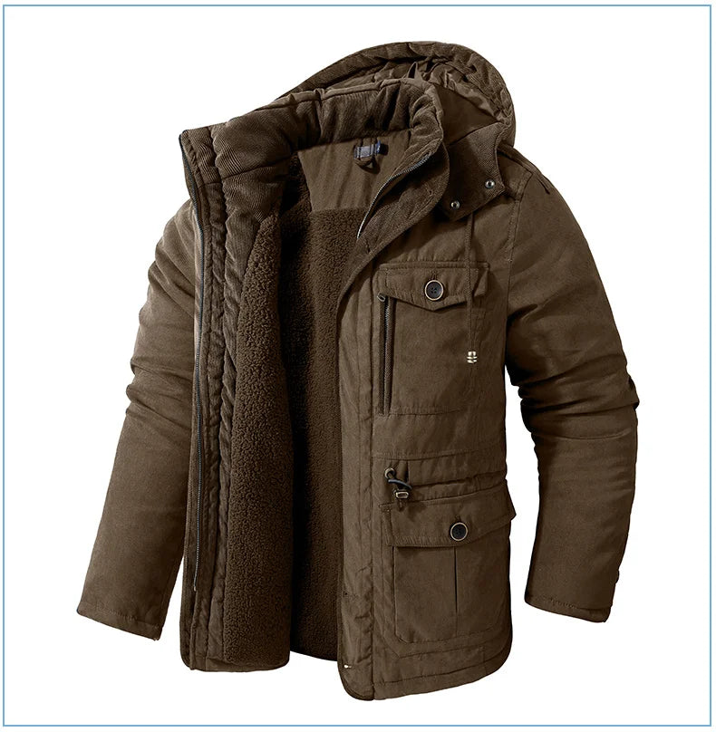 LZLLTT Men Winter Warm Parkas Mens Fleece Jacket Parkas Men Casual Cotton Outdoor Fur Trench Padded Jackets Coats