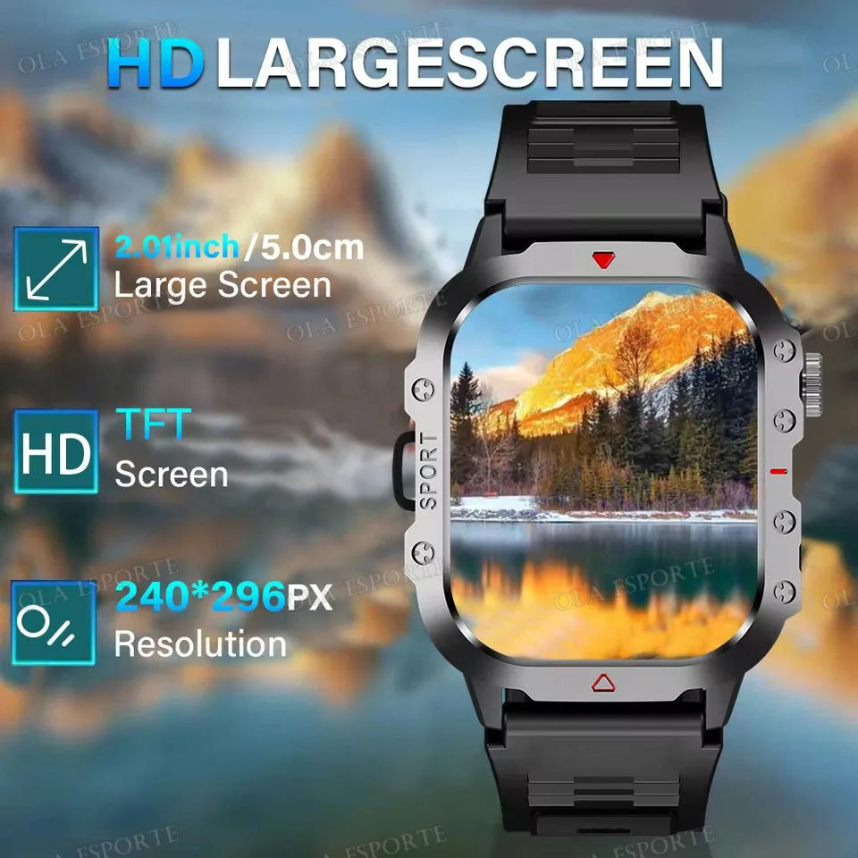 Outdoor Sports Smartwatch New 2025 2.01 inch HD Screen LED Flashlight Bluetooth Talking Smart Watch for Men Women Holiday Gift