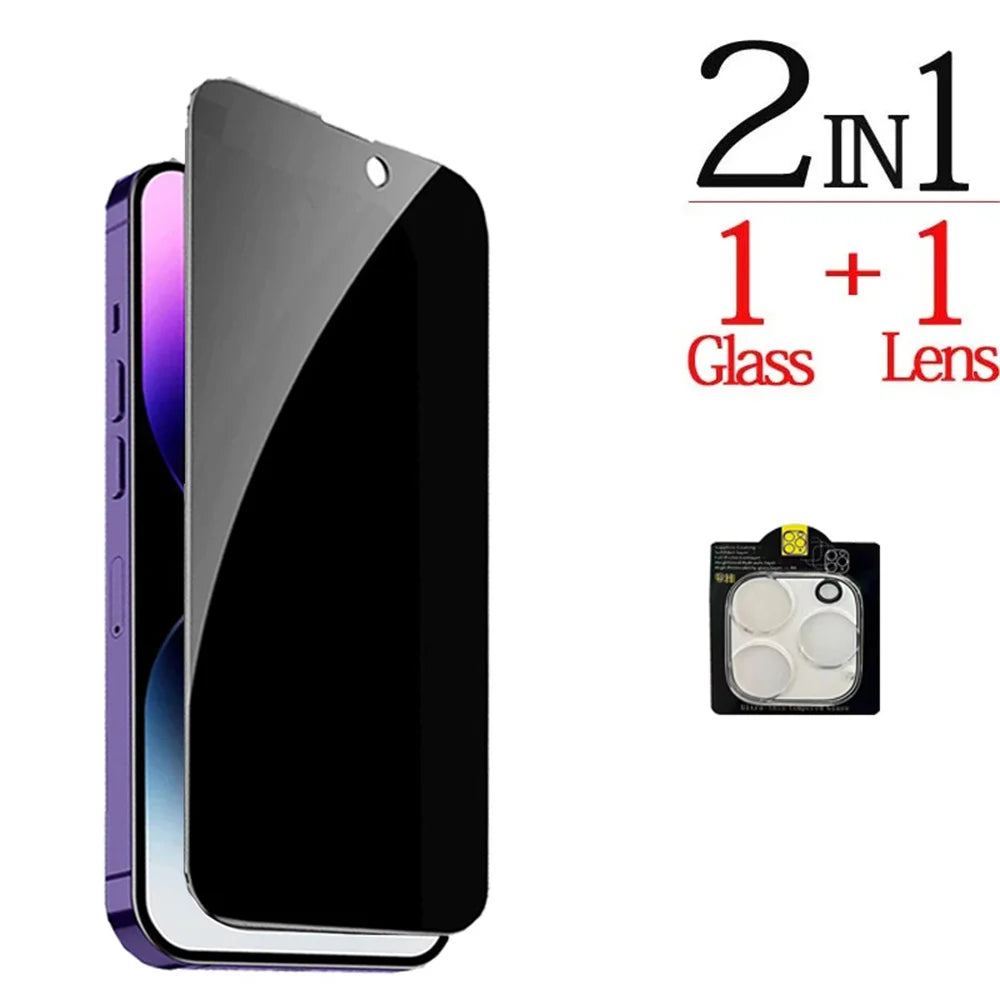 1~4PCS Anti-Spy Glass For iPhone 17 16 15 14 13 Pro Max Privacy Screen Protector & Camera Protection Film For iPhone15 12 11 Pro