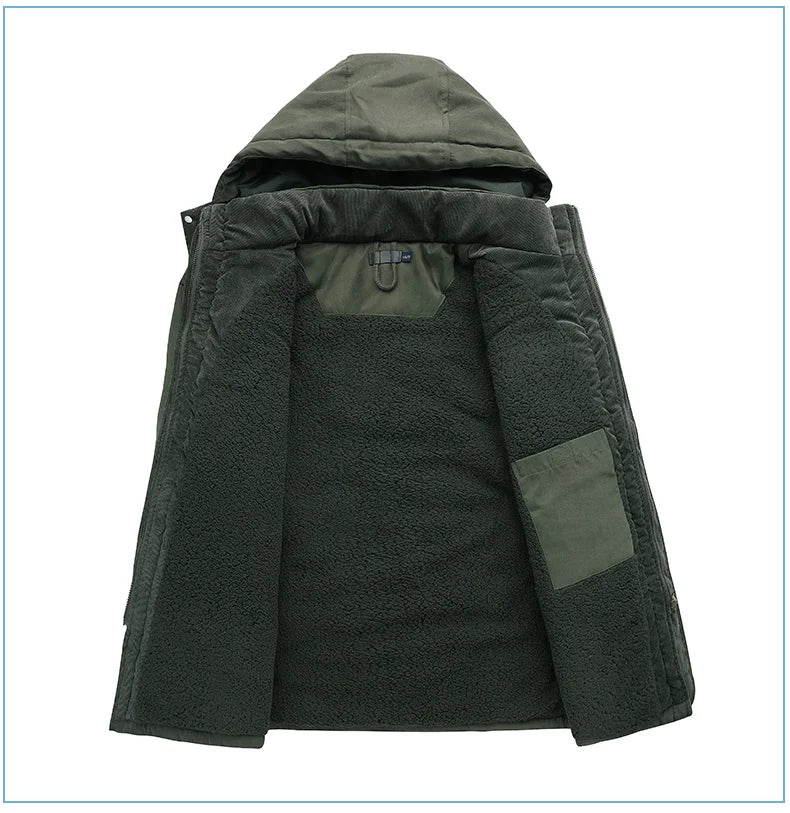 LZLLTT Men Winter Warm Parkas Mens Fleece Jacket Parkas Men Casual Cotton Outdoor Fur Trench Padded Jackets Coats