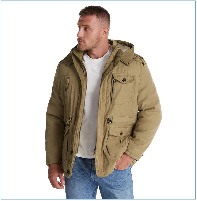 LZLLTT Men Winter Warm Parkas Mens Fleece Jacket Parkas Men Casual Cotton Outdoor Fur Trench Padded Jackets Coats
