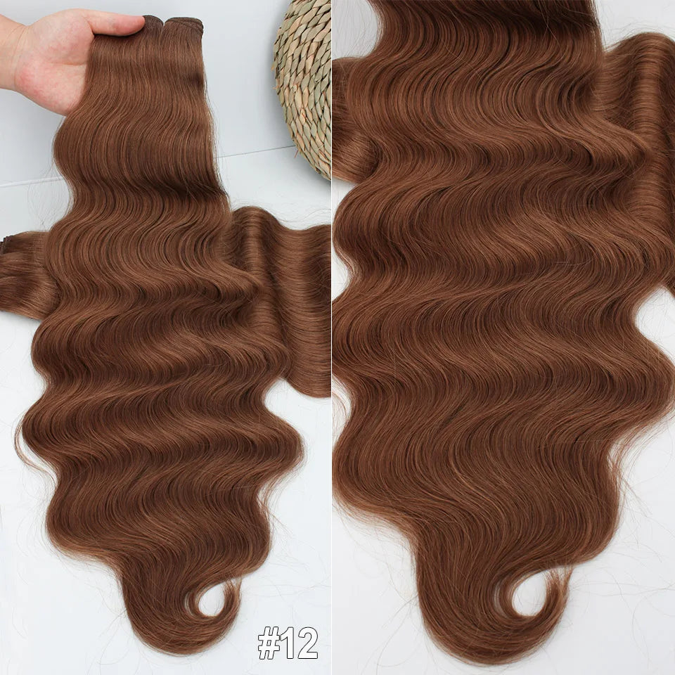 Russia Heat Resistant Synthetic Fiber Hair Extensions Natural Soft Body Wave Ponytail Hair Bundles 30inch 200g Thick For Women