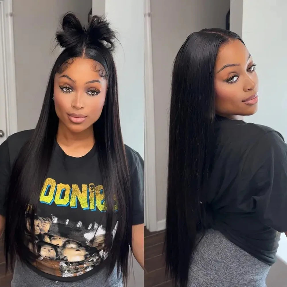 13x6 Bye Bye Knots Glueless Wigs Human Hair Ready to Wear Bone Straight Lace Front Wig Human Hair Wig Bleached Knots Megalook