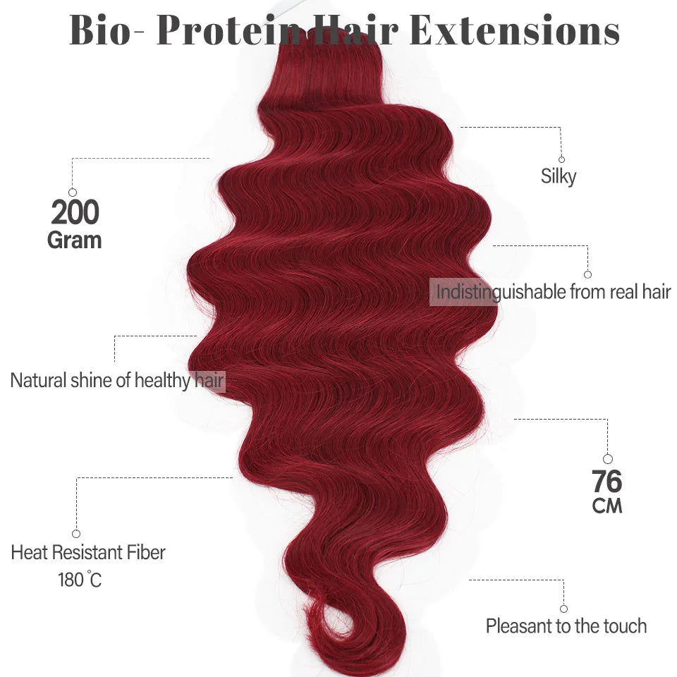 Russia Heat Resistant Synthetic Fiber Hair Extensions Natural Soft Body Wave Ponytail Hair Bundles 30inch 200g Thick For Women