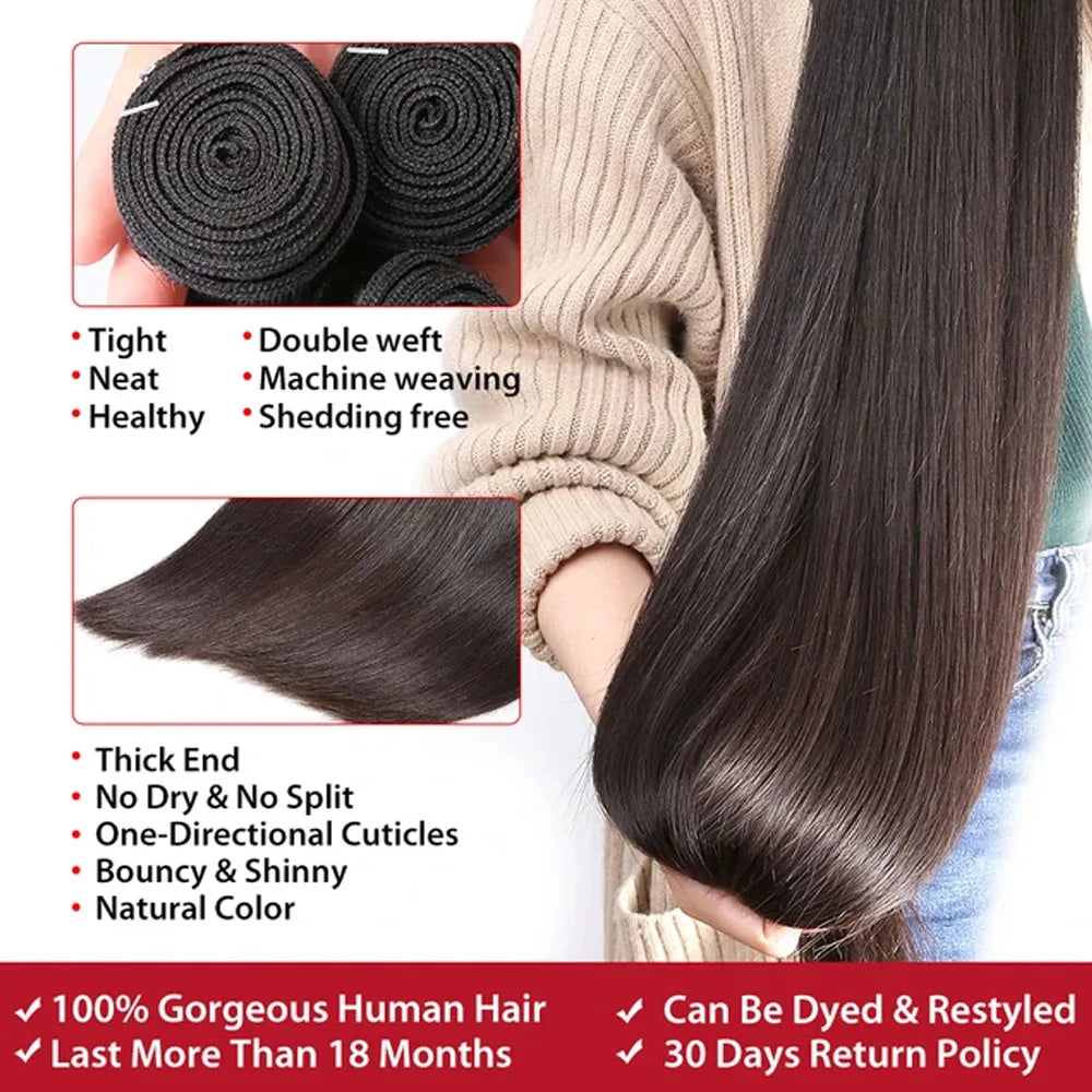 Straight Bundles Human Hair Weave Bundle Double Drawn Brazilian Remy Hair Extensions 30 32 Inch Raw Hair Bundles 100% Human Hair