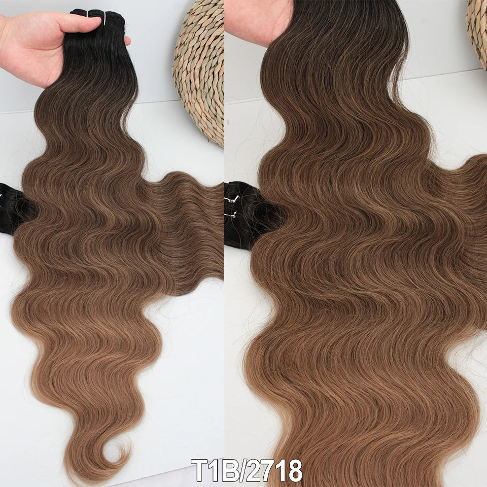 Russia Heat Resistant Synthetic Fiber Hair Extensions Natural Soft Body Wave Ponytail Hair Bundles 30inch 200g Thick For Women