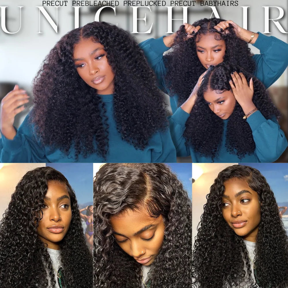 Unice Hair 200% Density 7x5 Curly Wig Pre Cut Pre Bleached Pre Plucked Glueless Wig Human Hair Ready To Wear