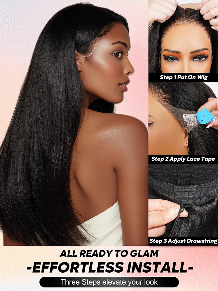 13x6 Bye Bye Knots Glueless Wigs Human Hair Ready to Wear Bone Straight Lace Front Wig Human Hair Wig Bleached Knots Megalook