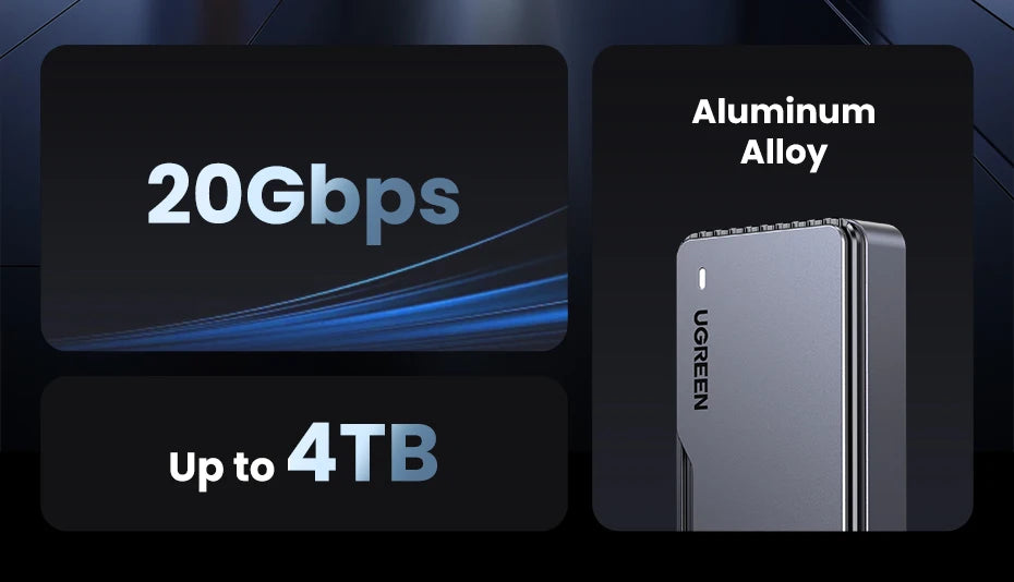 UGREEN 20Gbps NVMe SSD Case SSD Enclosure M.2 to USB3.2 Gen2x2 SSD Adapter for M.2 NVME PCIE Built-in Cooling Vest Aluminum Case