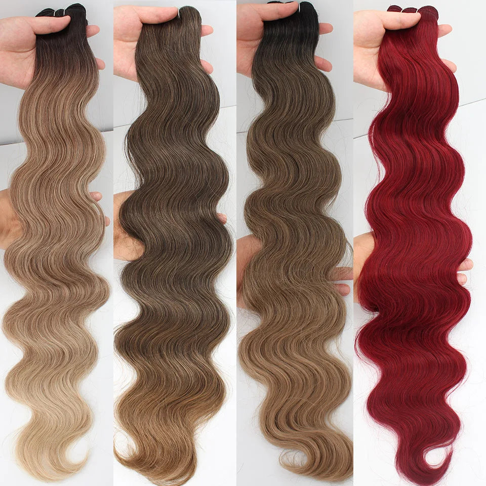 Russia Heat Resistant Synthetic Fiber Hair Extensions Natural Soft Body Wave Ponytail Hair Bundles 30inch 200g Thick For Women