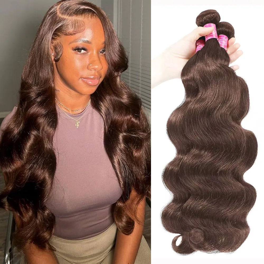 Chocolate Brown Body Wave Bundles Human Hair Weave Bundles Brazilian Hair Extensions 30 Inch Raw Hair Bundles 100% Human Hair
