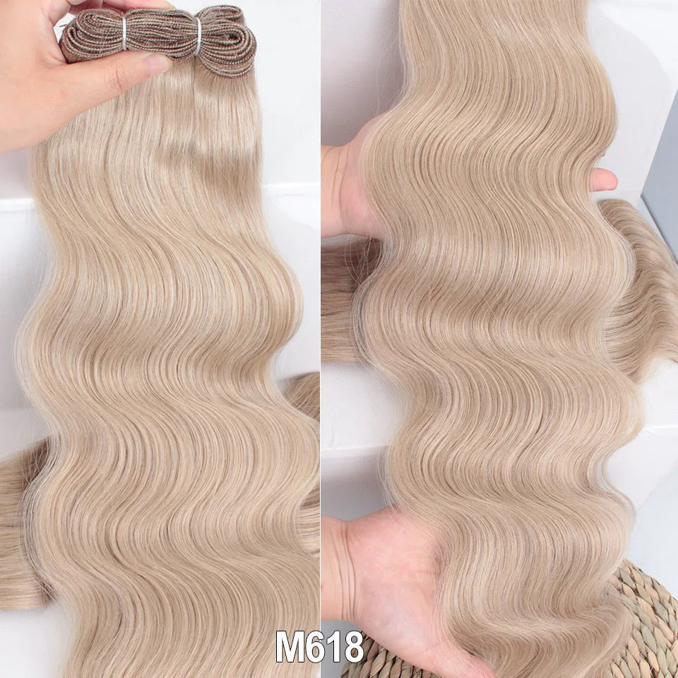 Russia Heat Resistant Synthetic Fiber Hair Extensions Natural Soft Body Wave Ponytail Hair Bundles 30inch 200g Thick For Women