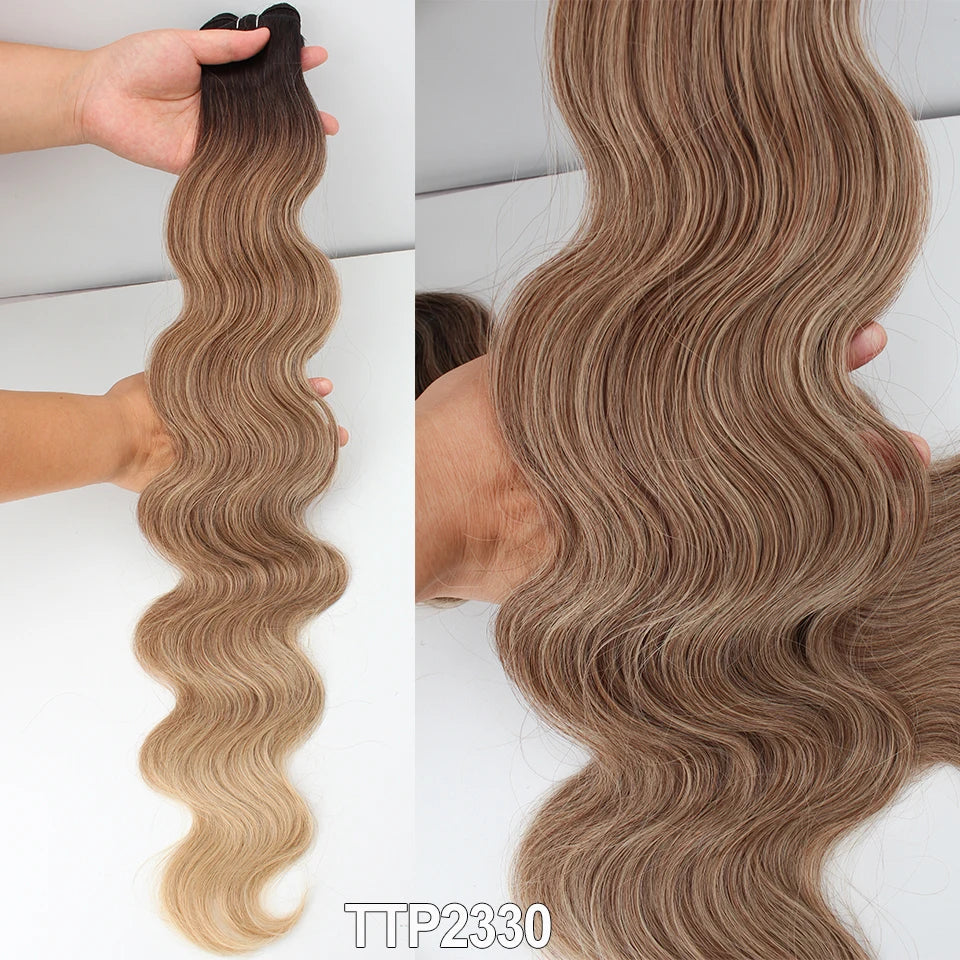 Russia Heat Resistant Synthetic Fiber Hair Extensions Natural Soft Body Wave Ponytail Hair Bundles 30inch 200g Thick For Women