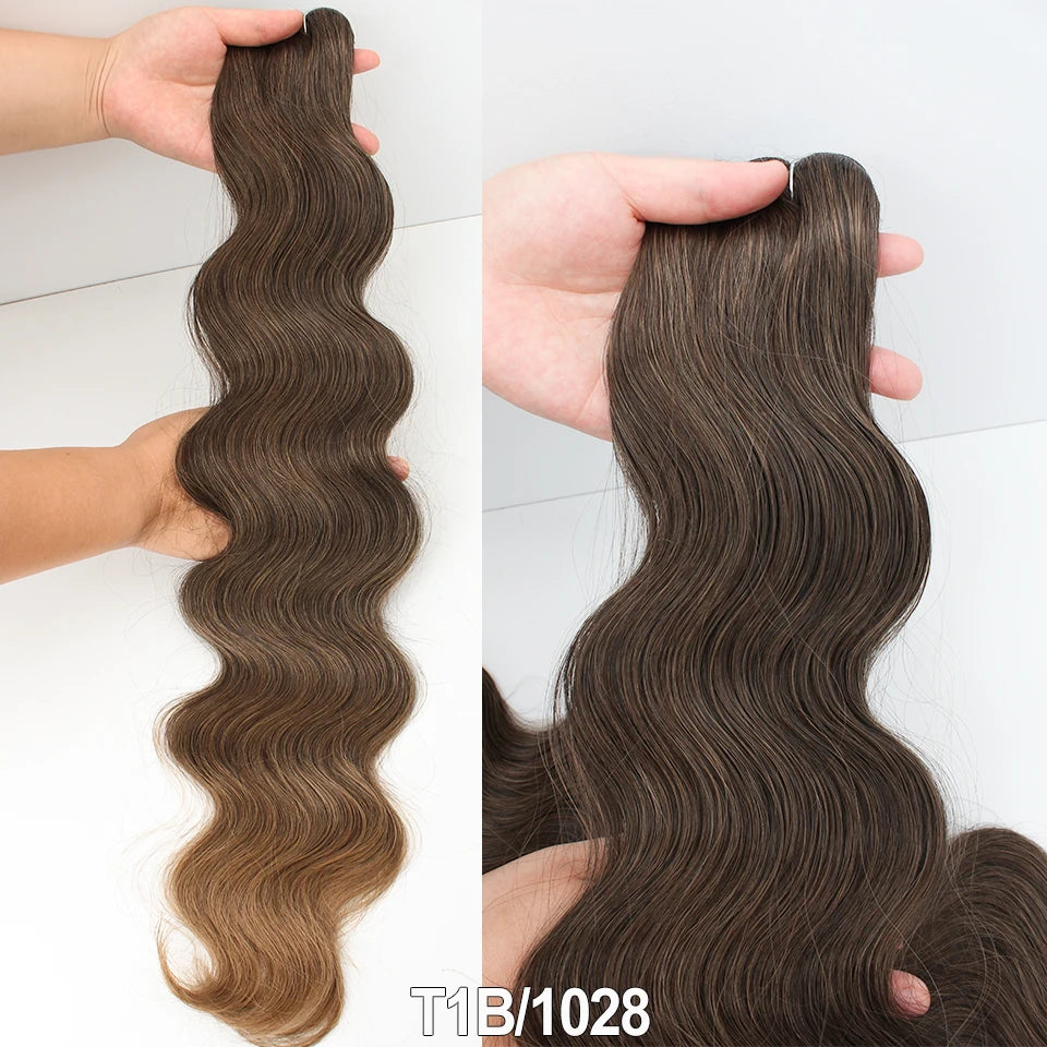 Russia Heat Resistant Synthetic Fiber Hair Extensions Natural Soft Body Wave Ponytail Hair Bundles 30inch 200g Thick For Women