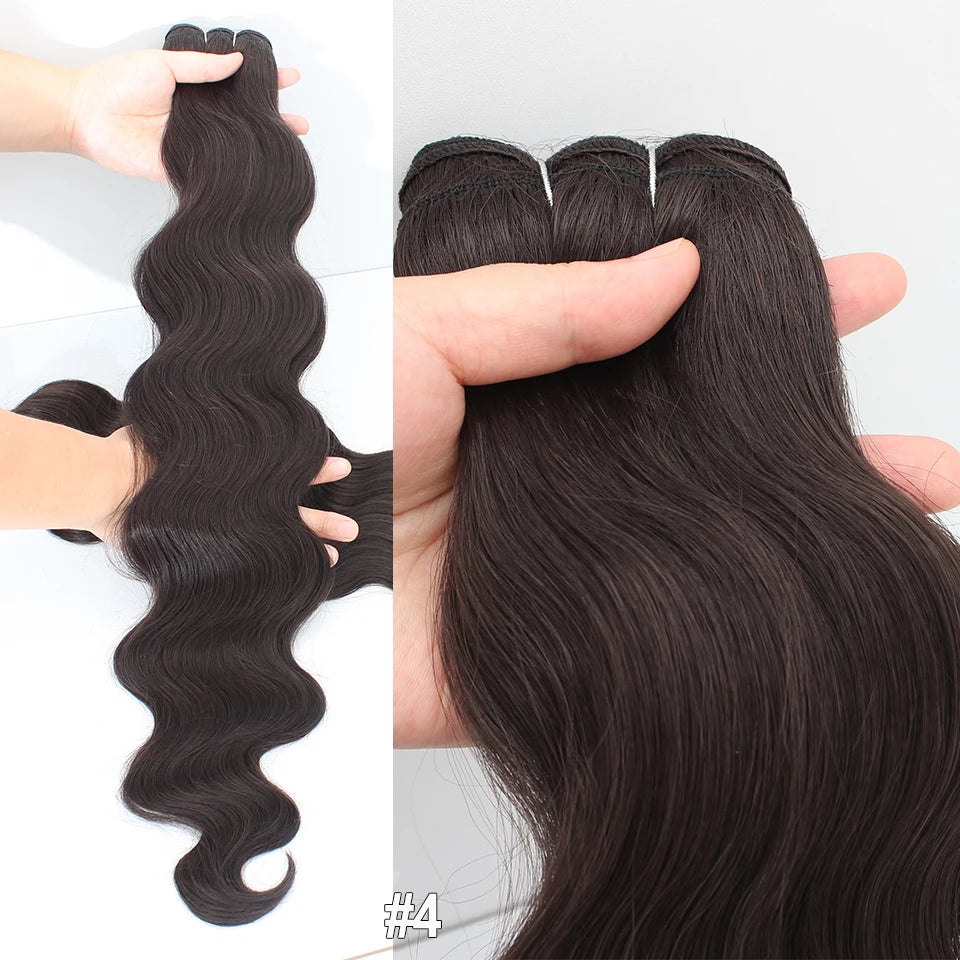 Russia Heat Resistant Synthetic Fiber Hair Extensions Natural Soft Body Wave Ponytail Hair Bundles 30inch 200g Thick For Women