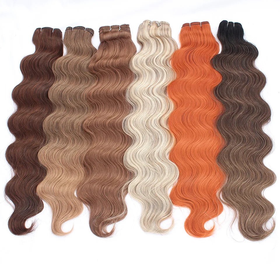 Russia Heat Resistant Synthetic Fiber Hair Extensions Natural Soft Body Wave Ponytail Hair Bundles 30inch 200g Thick For Women