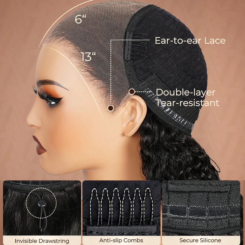 13x6 Bye Bye Knots Glueless Wigs Human Hair Ready to Wear Bone Straight Lace Front Wig Human Hair Wig Bleached Knots Megalook