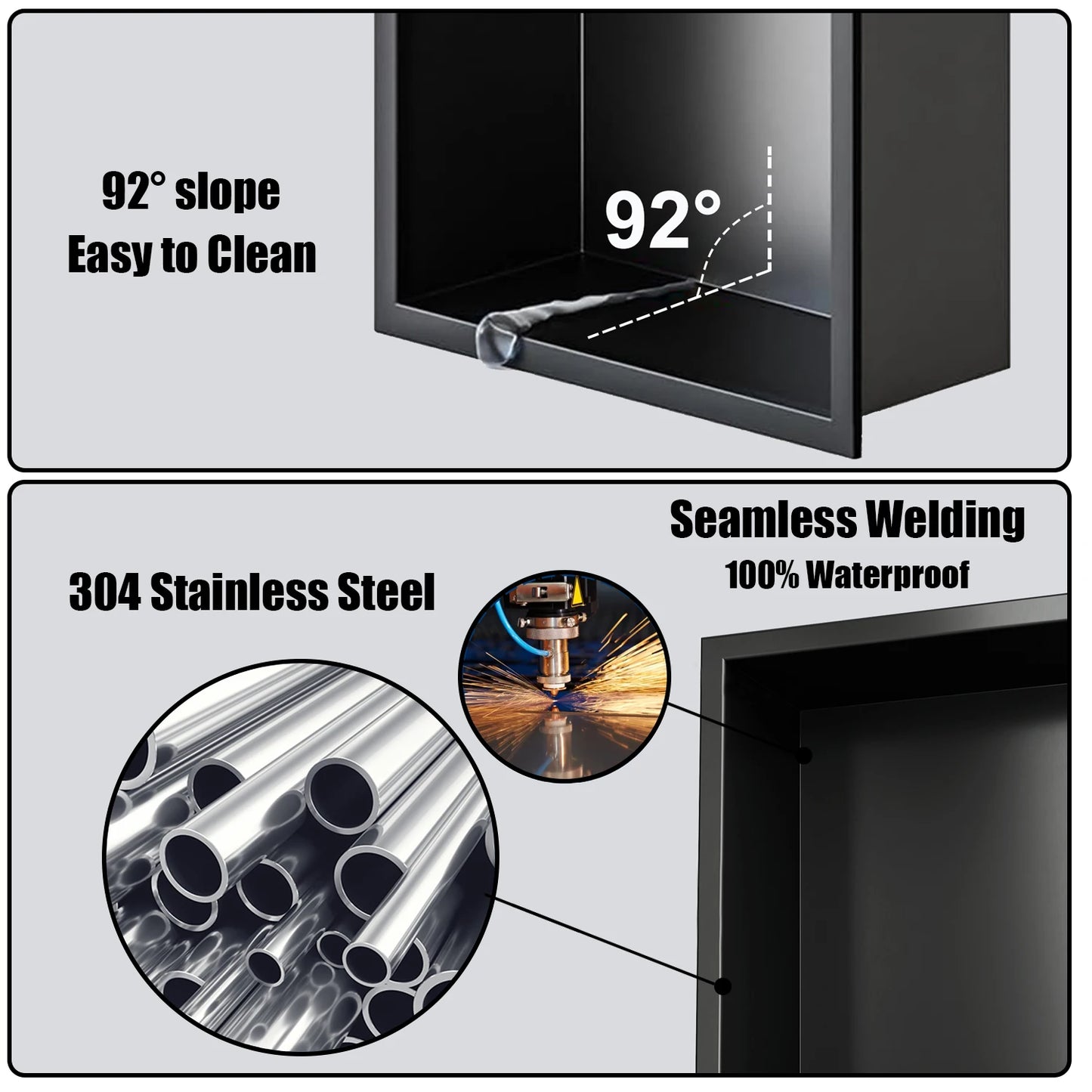 NEODRAIN Matte Black 12x24" LED Wall Niche IPX65 Waterproof Rated FCC Certified Ready to Ship From USA