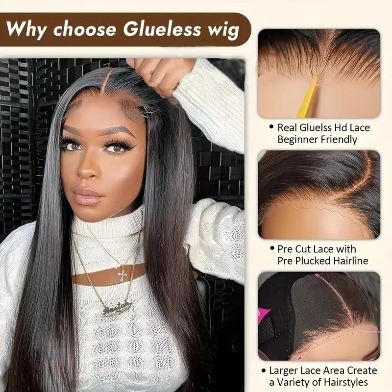 10x4 Glueless HD Lace Front Wigs 250% Silky Straight Human Hair Wigs Put On Go Halloween Glueless Wigs Straight 13x4 Lace Wigs