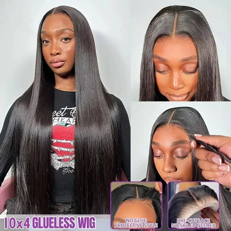 10x4 Glueless HD Lace Front Wigs 250% Silky Straight Human Hair Wigs Put On Go Halloween Glueless Wigs Straight 13x4 Lace Wigs