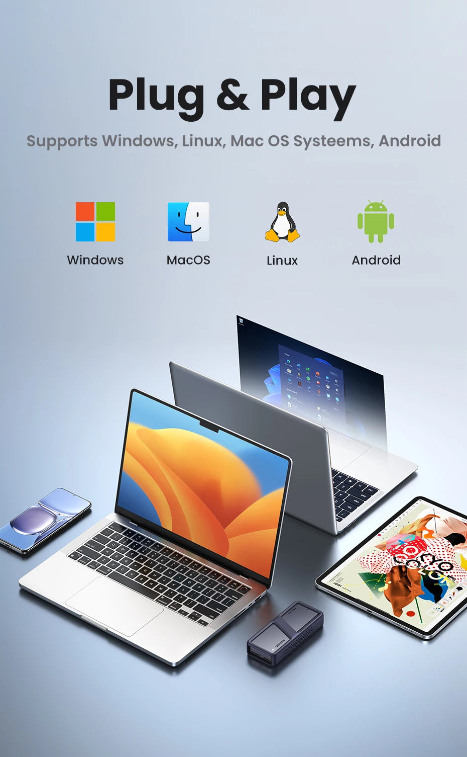 UGREEN 20Gbps NVMe SSD Case SSD Enclosure M.2 to USB3.2 Gen2x2 SSD Adapter for M.2 NVME PCIE Built-in Cooling Vest Aluminum Case