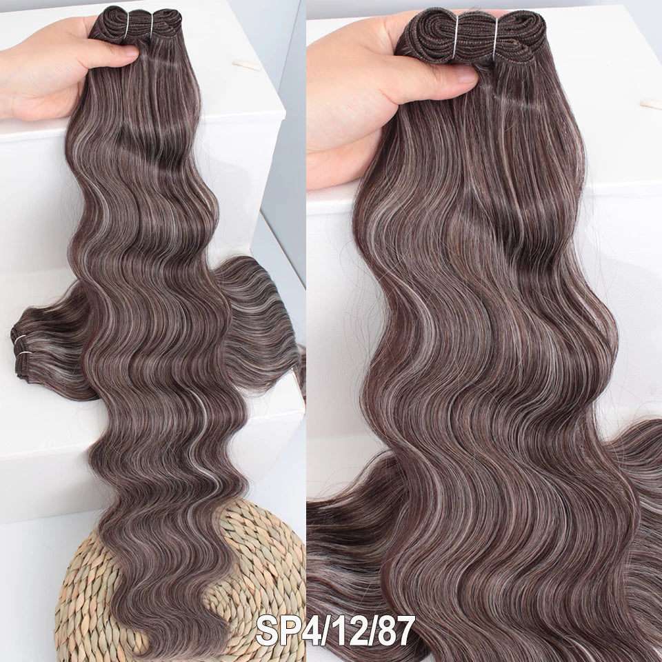 Russia Heat Resistant Synthetic Fiber Hair Extensions Natural Soft Body Wave Ponytail Hair Bundles 30inch 200g Thick For Women