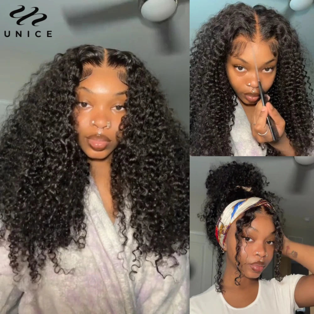 Unice Hair 200% Density 7x5 Curly Wig Pre Cut Pre Bleached Pre Plucked Glueless Wig Human Hair Ready To Wear
