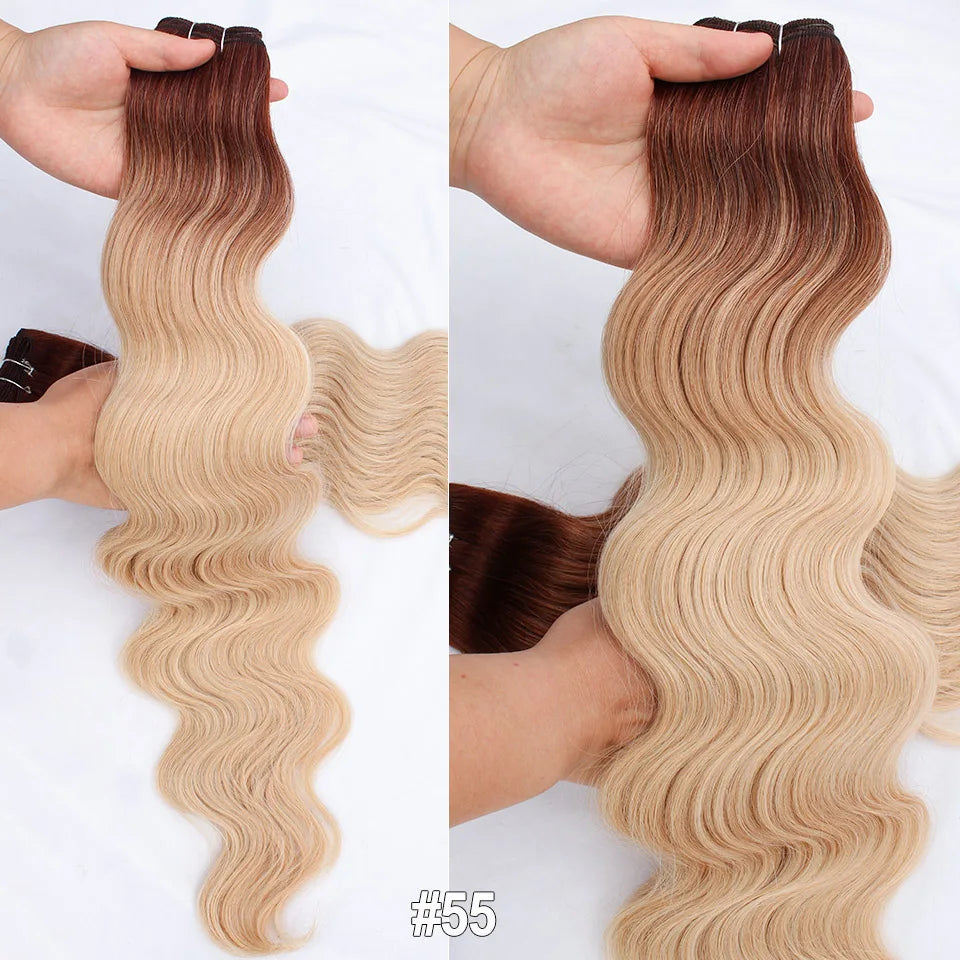 Russia Heat Resistant Synthetic Fiber Hair Extensions Natural Soft Body Wave Ponytail Hair Bundles 30inch 200g Thick For Women