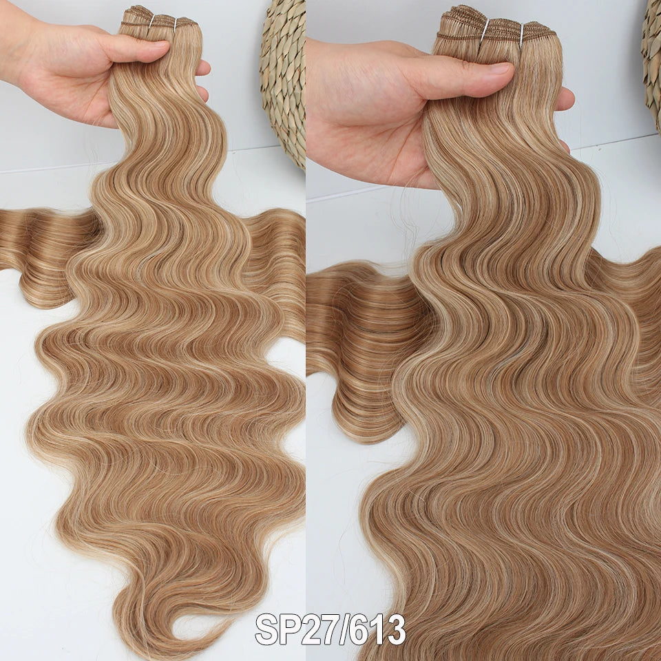 Russia Heat Resistant Synthetic Fiber Hair Extensions Natural Soft Body Wave Ponytail Hair Bundles 30inch 200g Thick For Women