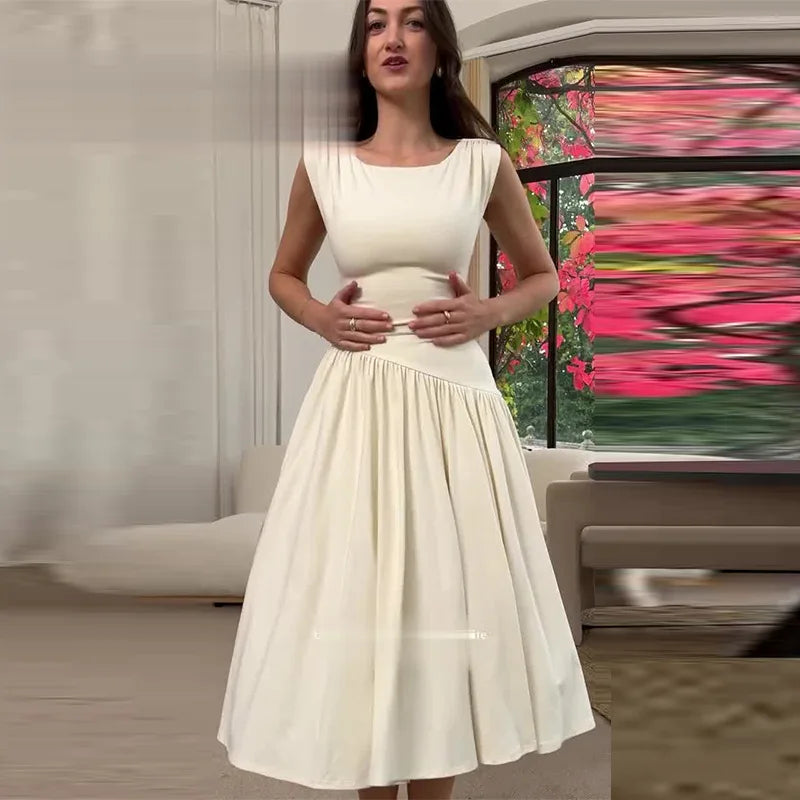 Boutique Wholesale 2025 Summer New Fashionable High Waist Splicing Slim and Elegant Sleeveless Women's Dress