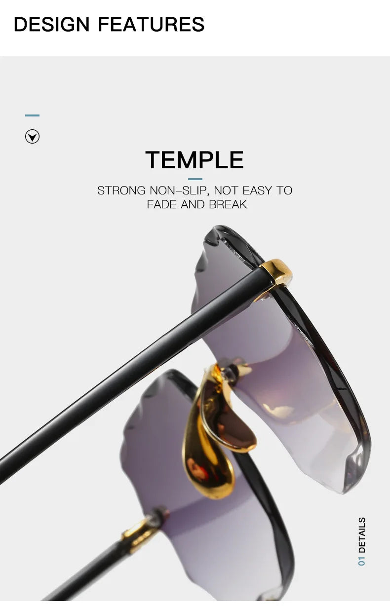 Square Rimless Sunglasses Women Luxury Brand Designer Summer Red Glasses Fashion Sun glasses For Men UV400 Shades Oculos