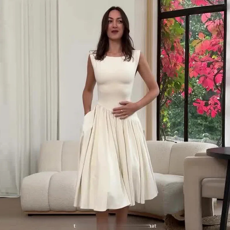 Boutique Wholesale 2025 Summer New Fashionable High Waist Splicing Slim and Elegant Sleeveless Women's Dress