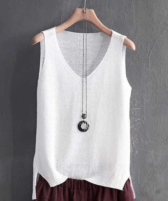 Blusas Mujer De Moda 2024 Blouse Women Summer Sleeveless Knitted Blouse Shirt Women Clothes V-neck Blouse Women Tops Shirts C855