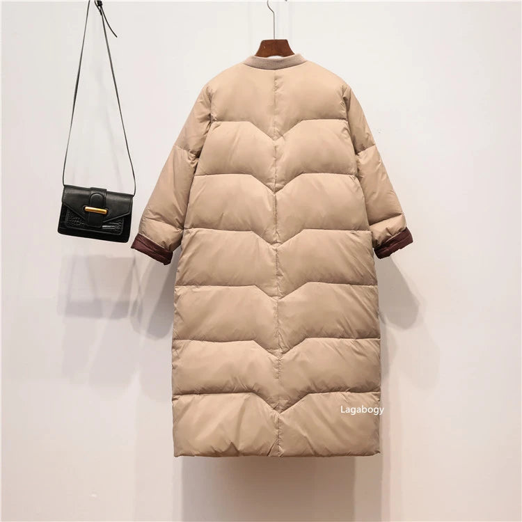 Lagabogy 2025 Thick Warm Long Down Parka WInter Women 90% White Duck Down Jacket Loose Windproof Zipper Coat Female Snow Outwear