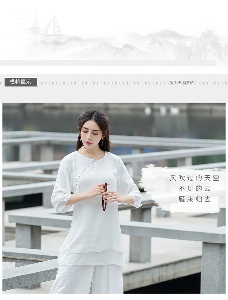 Yoga Clothes Women New Ethnic Style Meditation Clothes Cotton and Linen Loose Two-piece Suit Traditional Clothing for Women