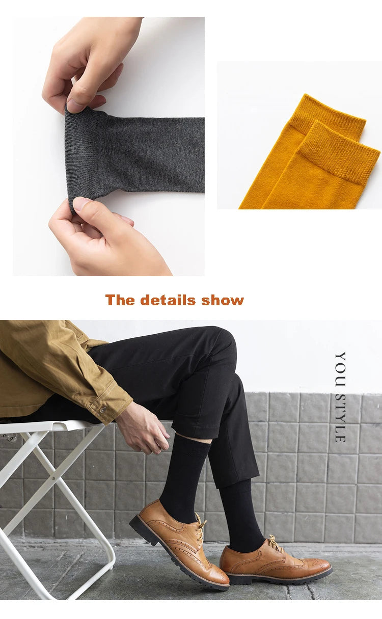 5Pairs New High Quality Business Casual Men Socks Black Men's Dress Long Socks Autumn Keep Warm Colorful Full Happy Socks Male