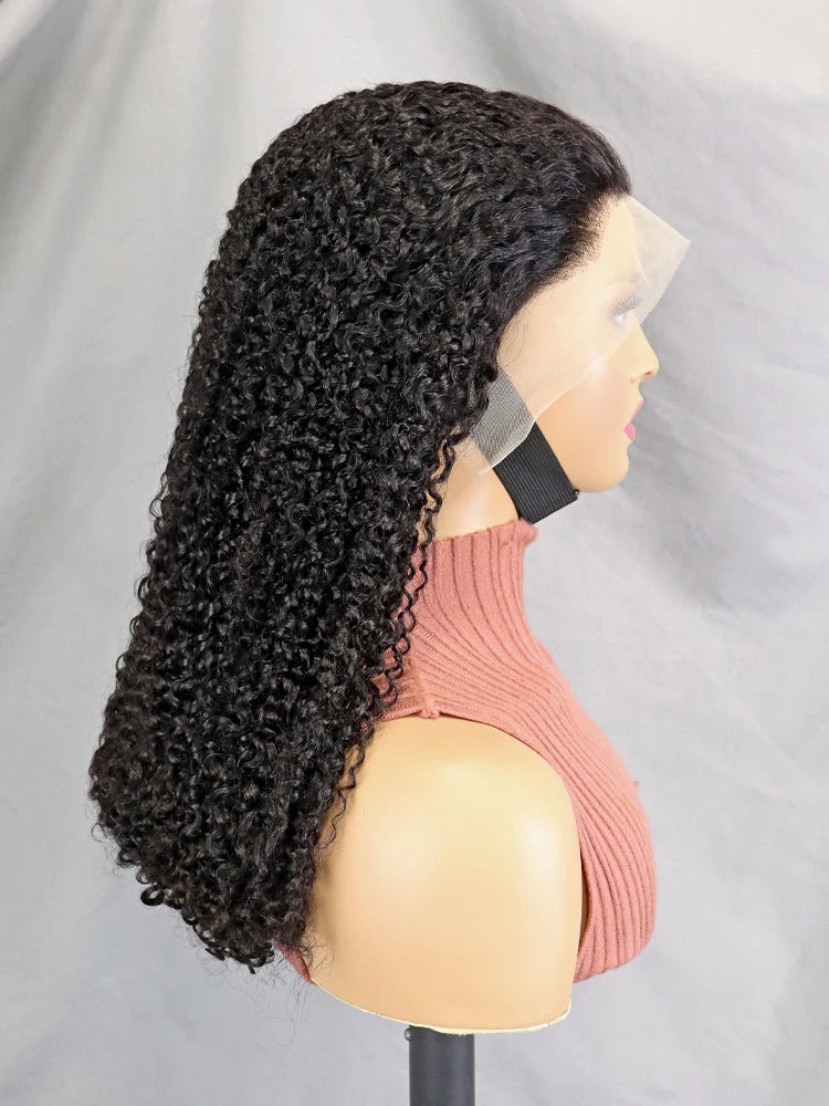 Accept Drop Ship Density 250% 13x4 Full Frontal Pixie Curly Wigs Super Double Drawn Curly Hair Transparent Lace Front Wig