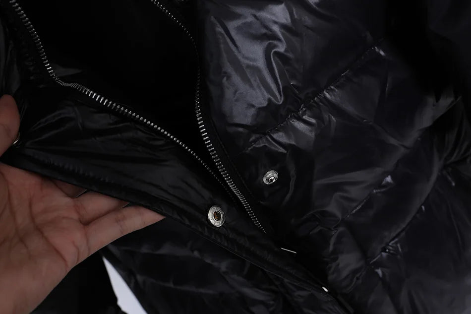 Maomaokong 2022 Women Winter Black Loose Long Down Jacket  Real Fox Fur Collar Hooded Fashion Waterproof Female Extra Large Coat