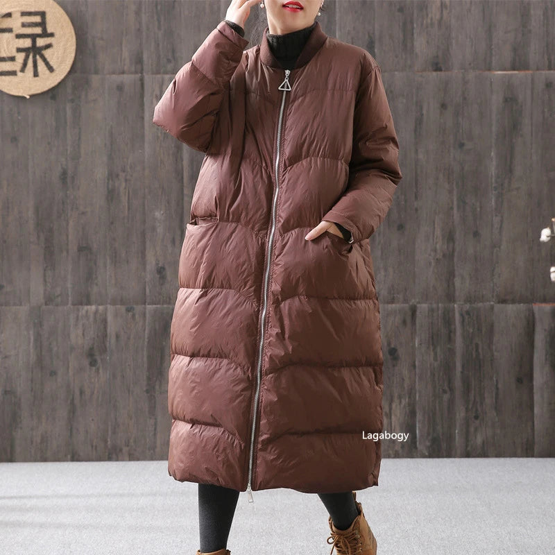 Lagabogy 2025 Thick Warm Long Down Parka WInter Women 90% White Duck Down Jacket Loose Windproof Zipper Coat Female Snow Outwear