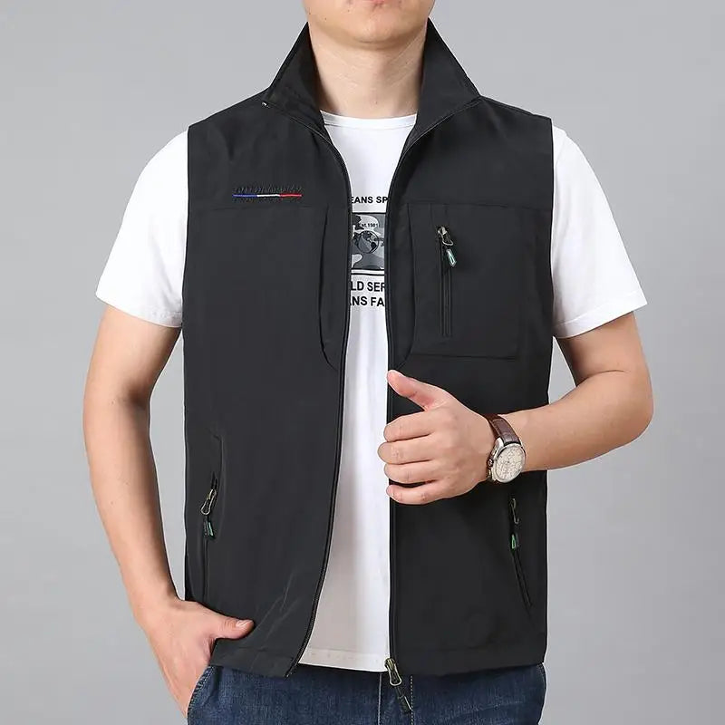 Men Waistcoat Jackets Vest 2025 Spring New Solid Color Stand Collar Climbing Hiking Work Sleeveless with Pocket M-6Xl Brand Sale