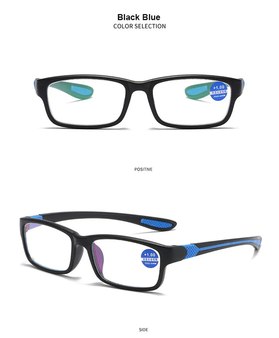 Reading Glasses For Men Women Sports Anti-blue Light Reading Eyewear Black Red TR90 Frame Presbyopia Eyeglasses +100 to+400