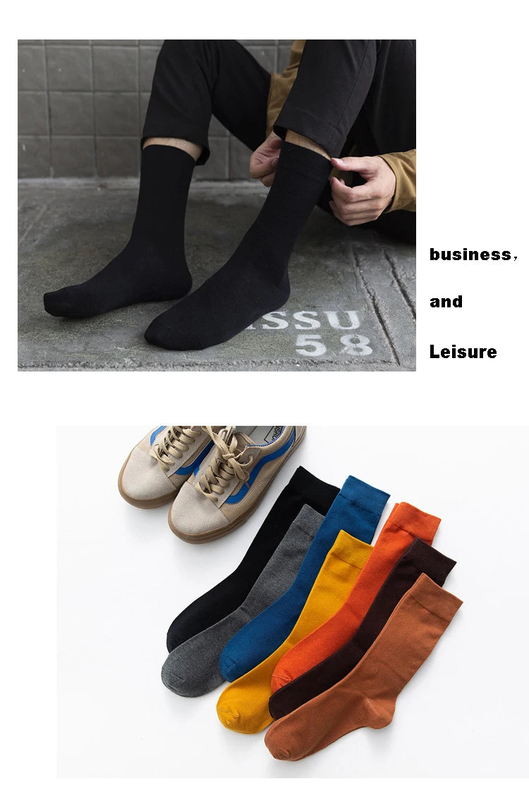 5Pairs New High Quality Business Casual Men Socks Black Men's Dress Long Socks Autumn Keep Warm Colorful Full Happy Socks Male